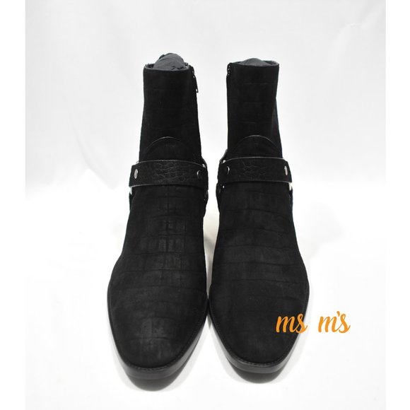 NIB Saint Laurent Black crocodile Suede Boots main image 5